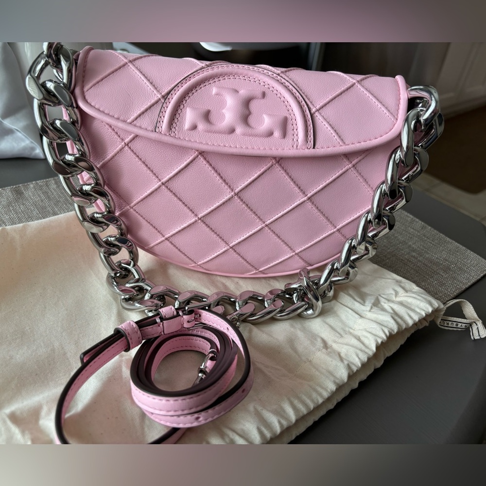 Tory Burch Quilted Pink Leather Chain Shoulder Bag